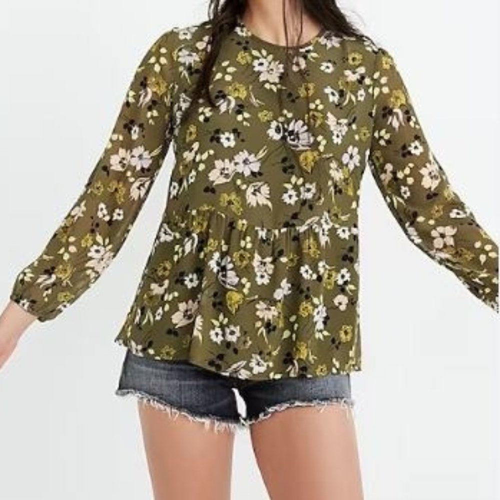 Madewell Georgette Wildblooms Peplum Top Size XS NWT